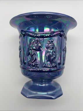 Vintage 6” 1984 Arnel’s Pottery Grecian Urn Planter Iridescent Blue